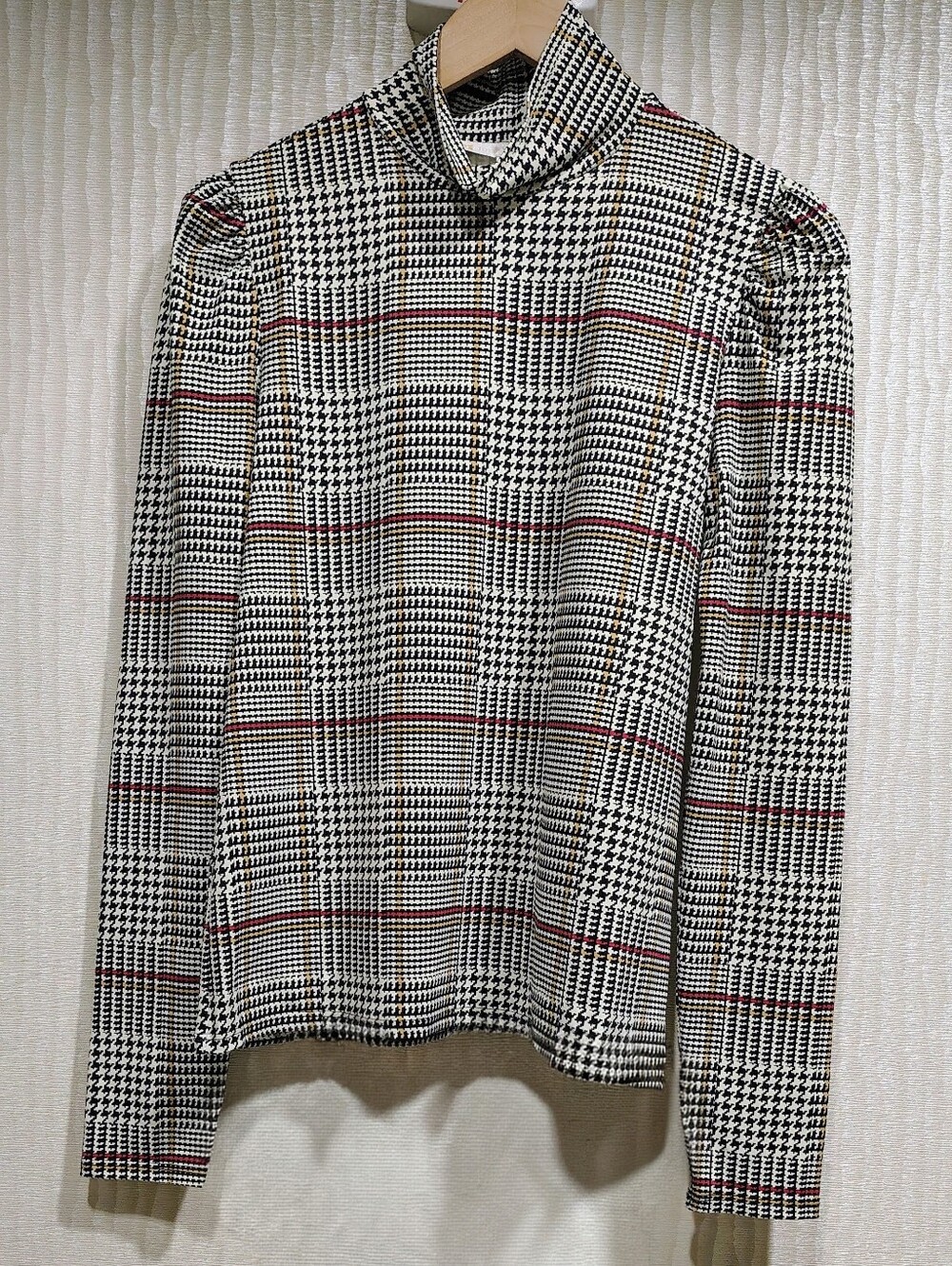 NWT $178 Jude Connally Glen Plaid Black Houndstooth Long Sleeve Mock Neck Top M